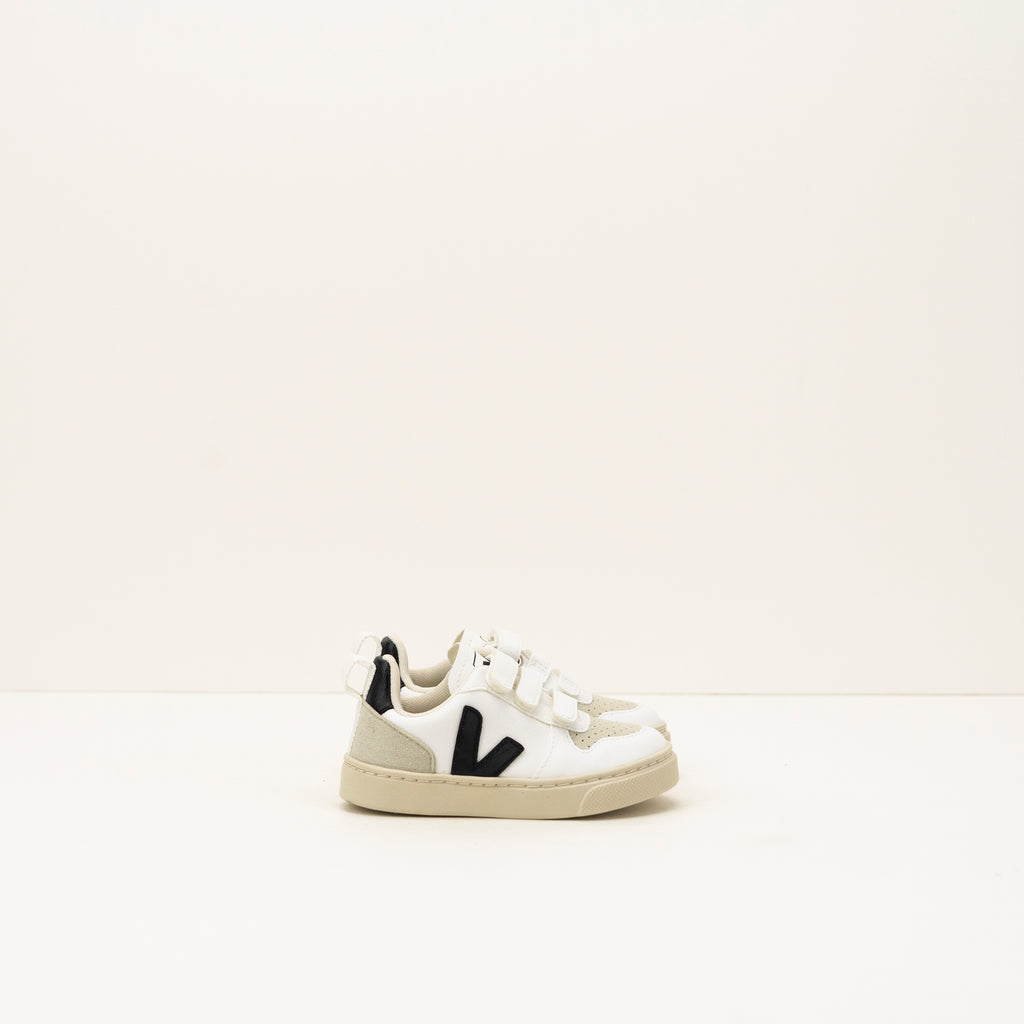 VEJA SNEAKERS FOR KIDS SMALL V-10 VELCRO CWL WHITE BLACK MOKSIN