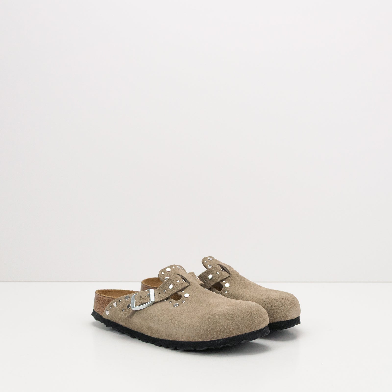BIRKENSTOCK BOSTON RIVET SUEDE LEATHER TAUPE 1030418 CLOGS