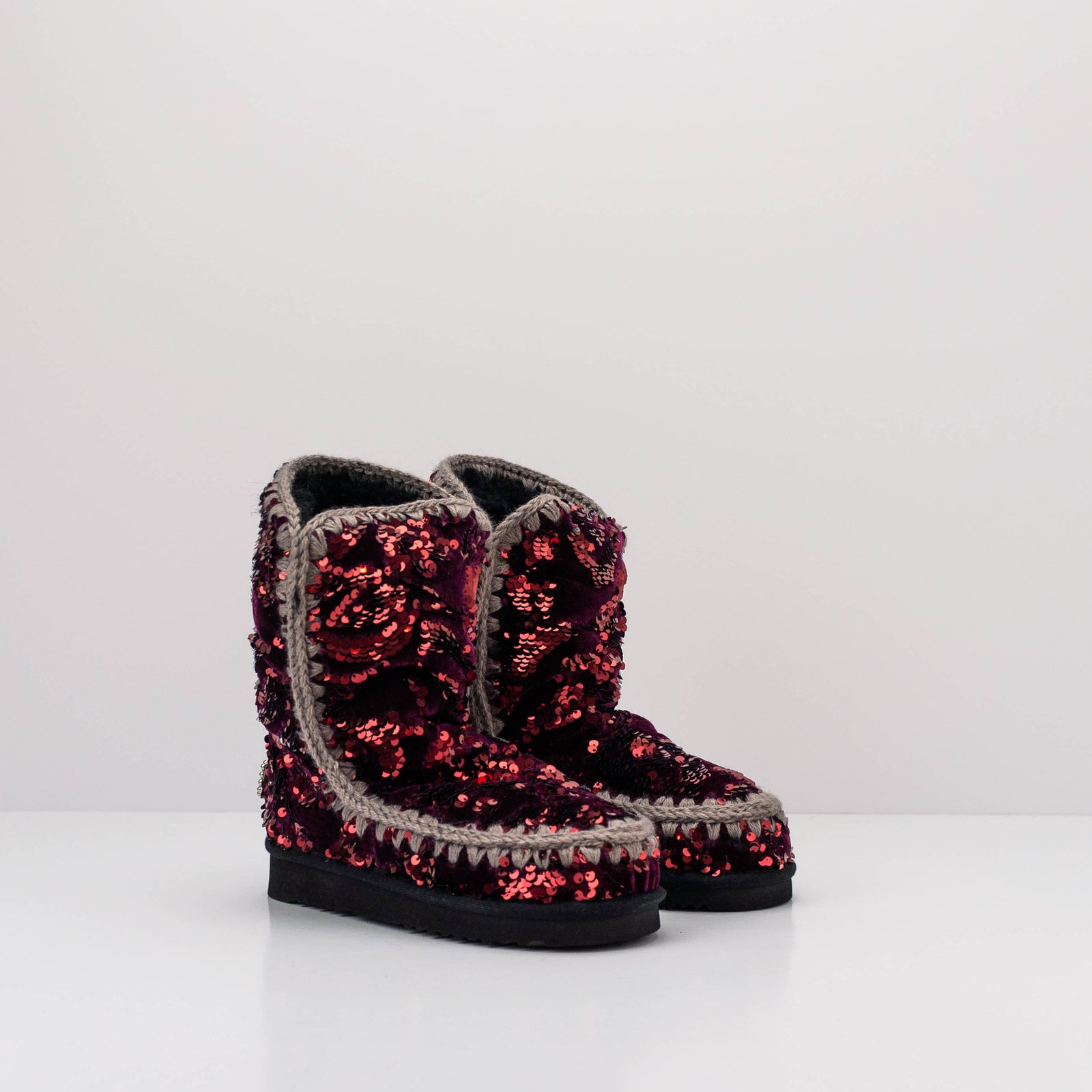 MOU BOOTS ESKIMO 24 BIG LOGO STUDS IRIDISCENT SEQUINS PURPLE