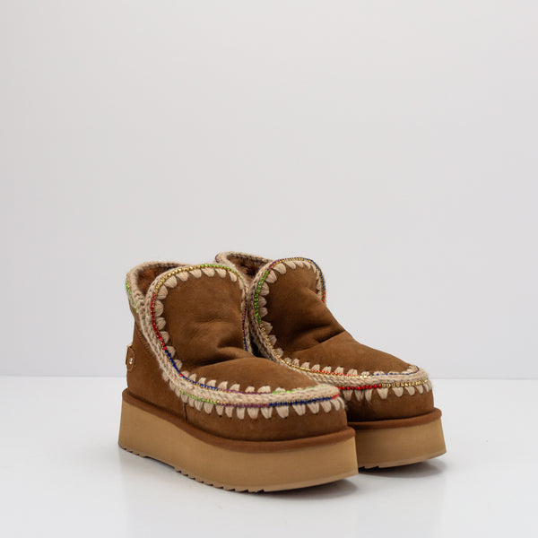 MOU ESKIMO 18 PLATFORM RHINESTONES COGNAC BOOT WITH GLITTER