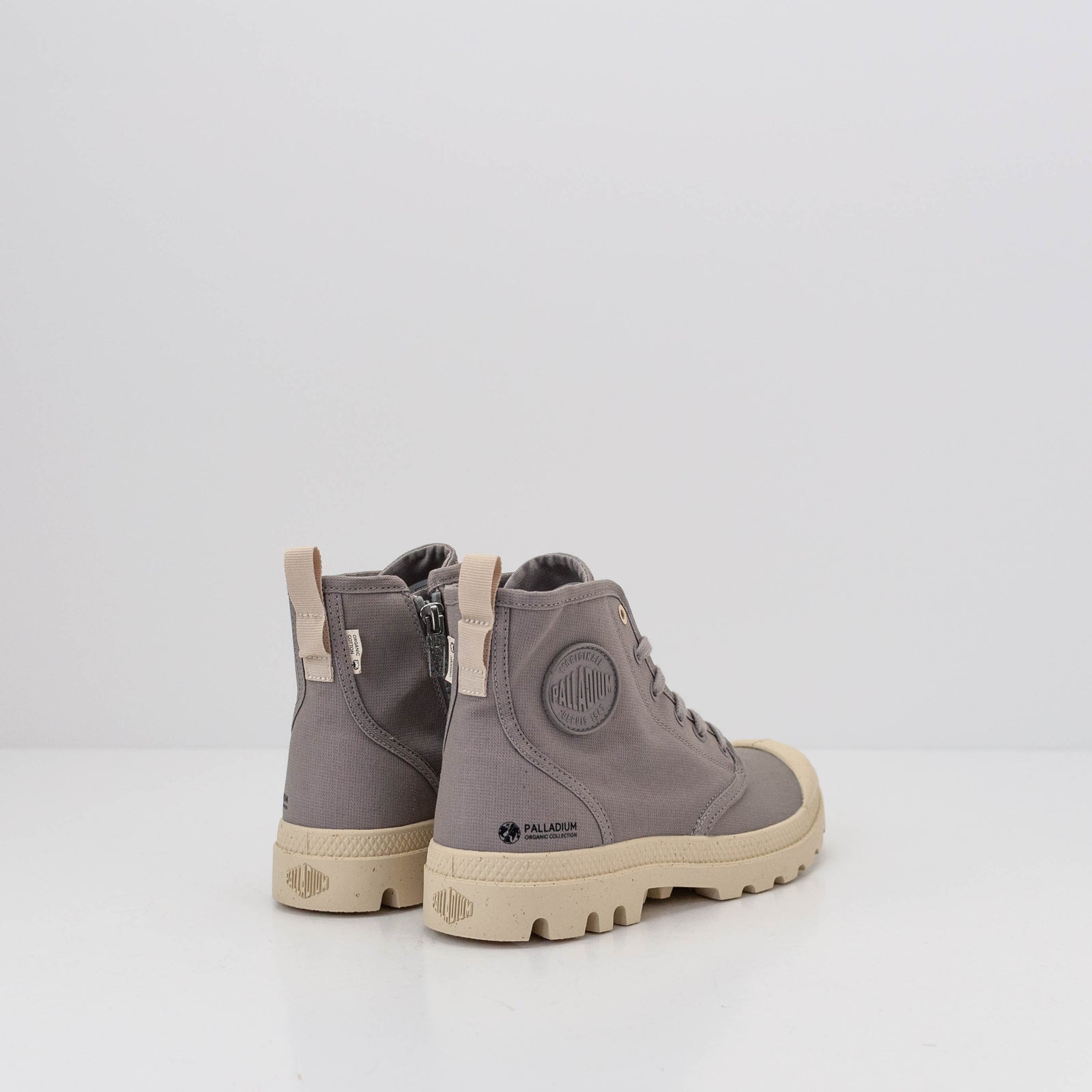 PALLADIUM BOOTS WOMENS PAMPA HI ZIP ORGANIC GREY BERRY MOKSIN Moksin