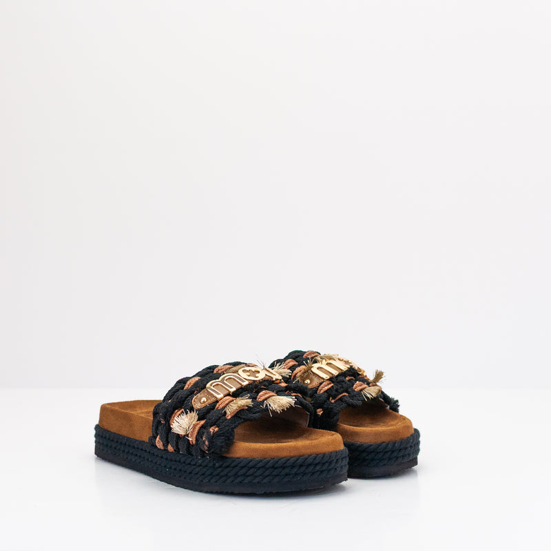 SANDALIA - MOU - MONOBAND ROPE SANDAL FRINGES BLACK