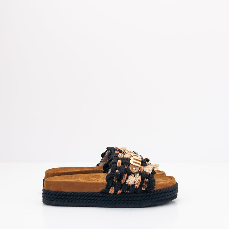 SANDALIA - MOU - MONOBAND ROPE SANDAL FRINGES BLACK