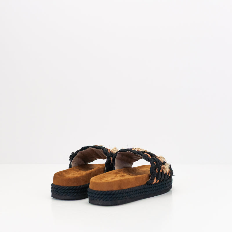 SANDALIA - MOU - MONOBAND ROPE SANDAL FRINGES BLACK