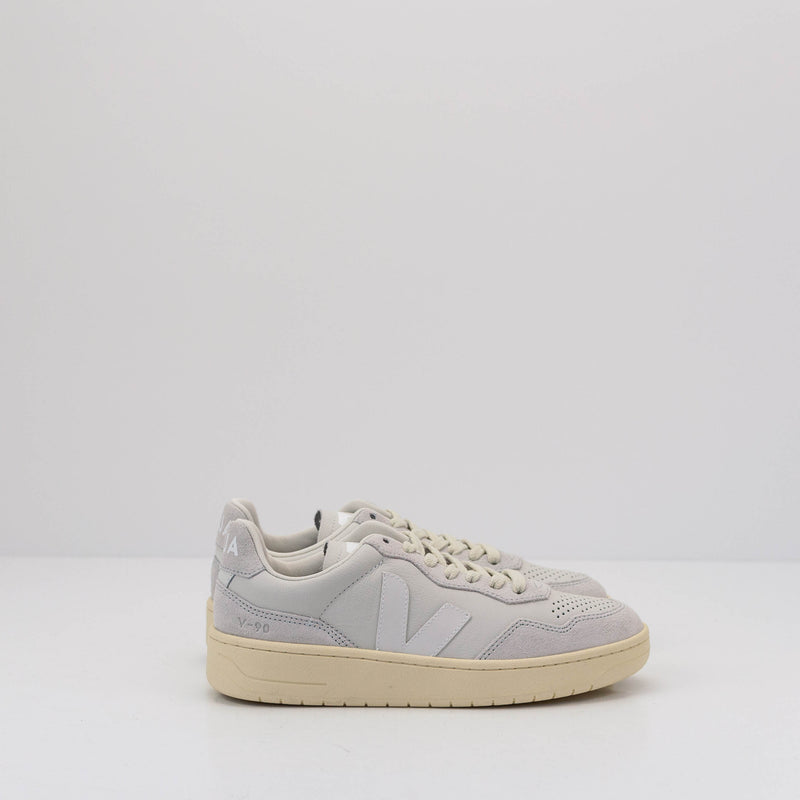 VEJA - SNEAKER - V-90 LEATHER GRAVEL WHITE HOMBRE