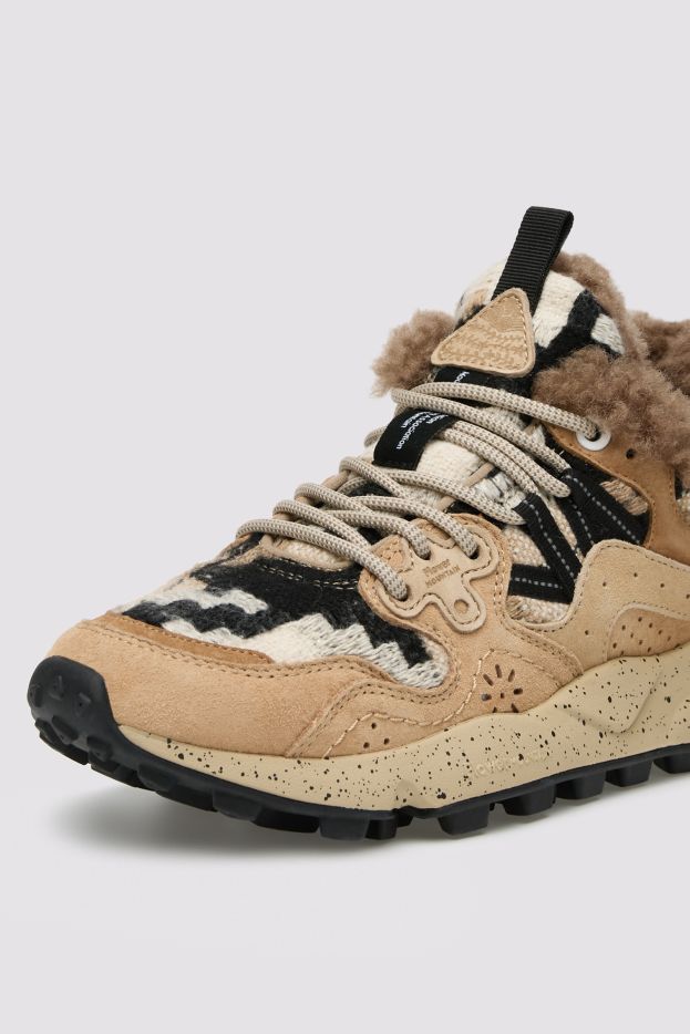 ZAPATILLA - FLOWER MOUNTAIN - YAMANO 3 WOMAN SUEDE WOOLEN KNIT MUD-LIGHT BROWN-BLACK