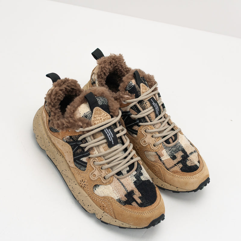 FLOWER MOUNTAIN - SNEAKER - YAMANO 3 WOMAN SUEDE WOOLEN KNIT MUD LIGHT BROWN BLACK