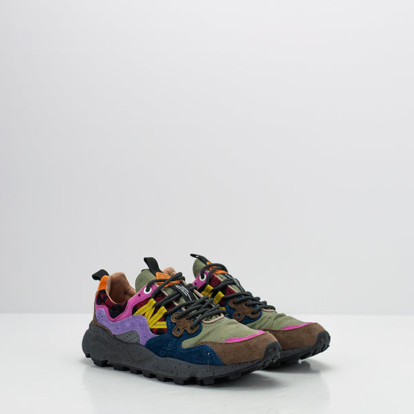 ZAPATILLA - FLOWER MOUNTAIN - YAMANO 3 WOMAN SUEDE NYLON KNITTED ANTHRACITE DARK GREEN VIOLET