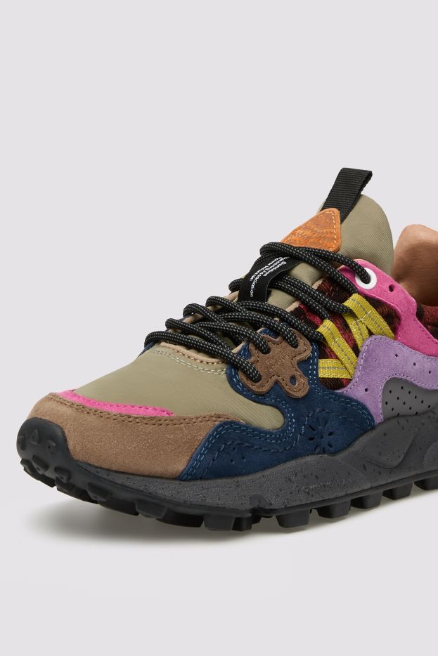 ZAPATILLA - FLOWER MOUNTAIN - YAMANO 3 WOMAN SUEDE NYLON KNITTED ANTHRACITE-DARK GREEN-VIOLET