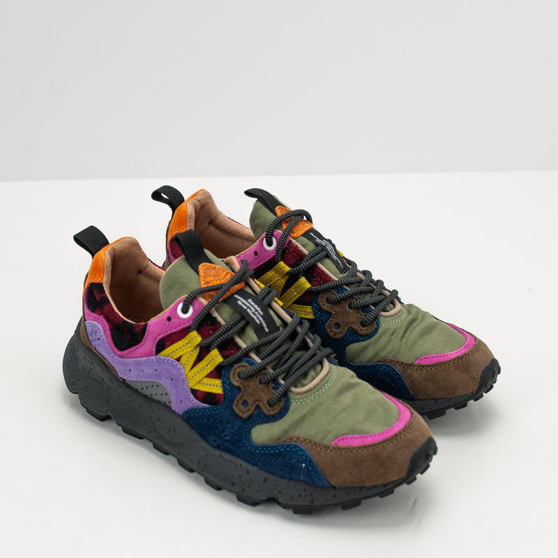 ZAPATILLA - FLOWER MOUNTAIN - YAMANO 3 WOMAN SUEDE NYLON KNITTED ANTHRACITE DARK GREEN VIOLET
