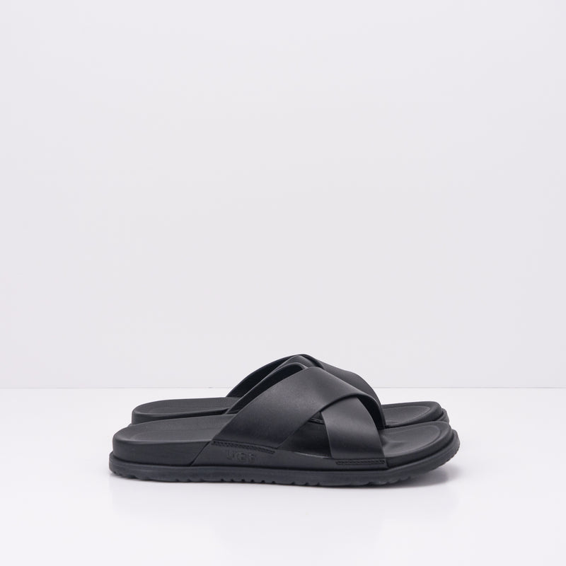 UGG SLIDES WAINSCOTT BLACK LEATHER