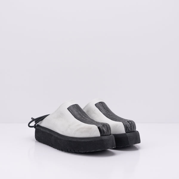 PURO SECRET - CLOGS -  DOUBLE TAKE CALF LEATHER WHITE HAND PAINT BLACK