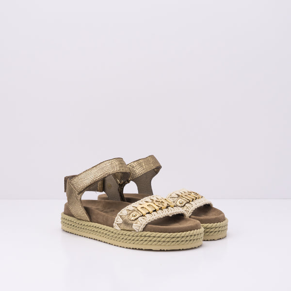 MOU - SANDALS - ROPE SANDAL WITH BACK STRAP METALLIC LIZARD GOLD