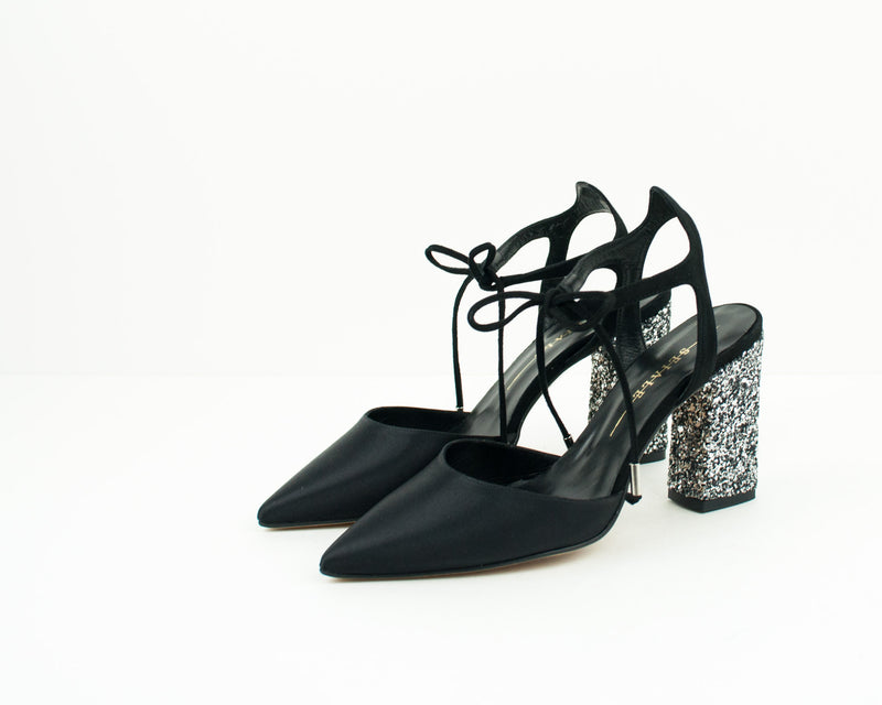 SEIALE - GLITTER HEEL SHOES - ABETO BLACK