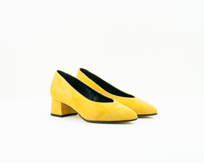 Court Shoes Mustard Mid Heel Shoes Yellow Ankle Tie Kitten Heel